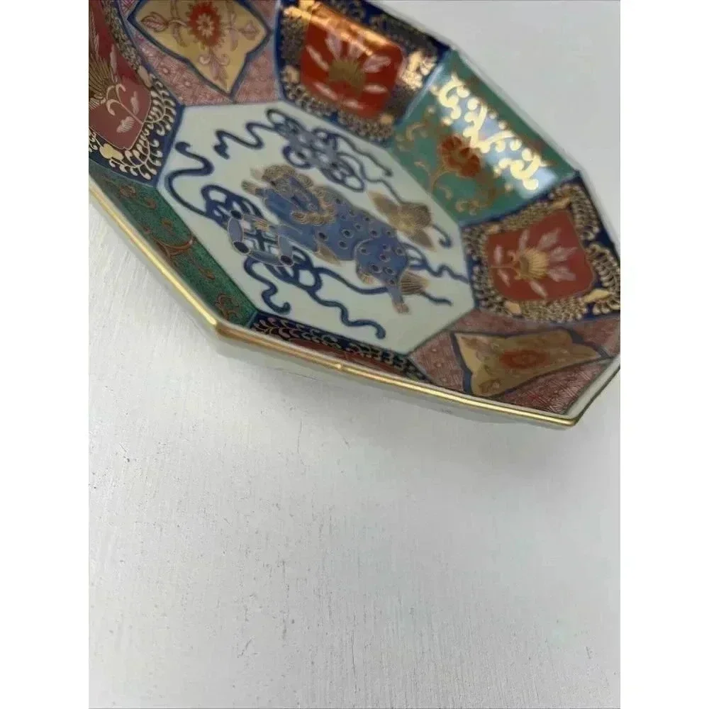 Rinkuro Kiln Old Imari Story Lion And Peony Imari Octagon Bowl 9 inch‎